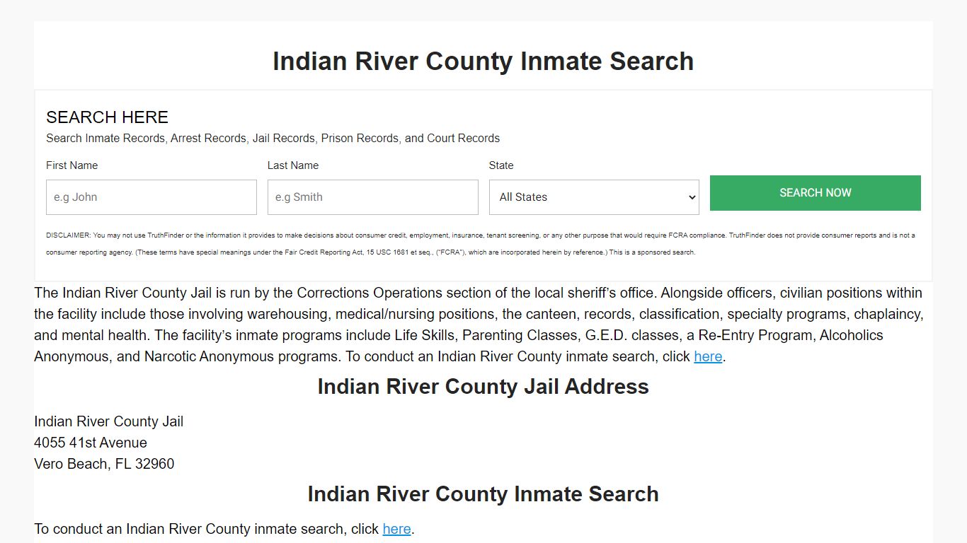 Indian River County Inmate Search - Florida Prison Inmate Search