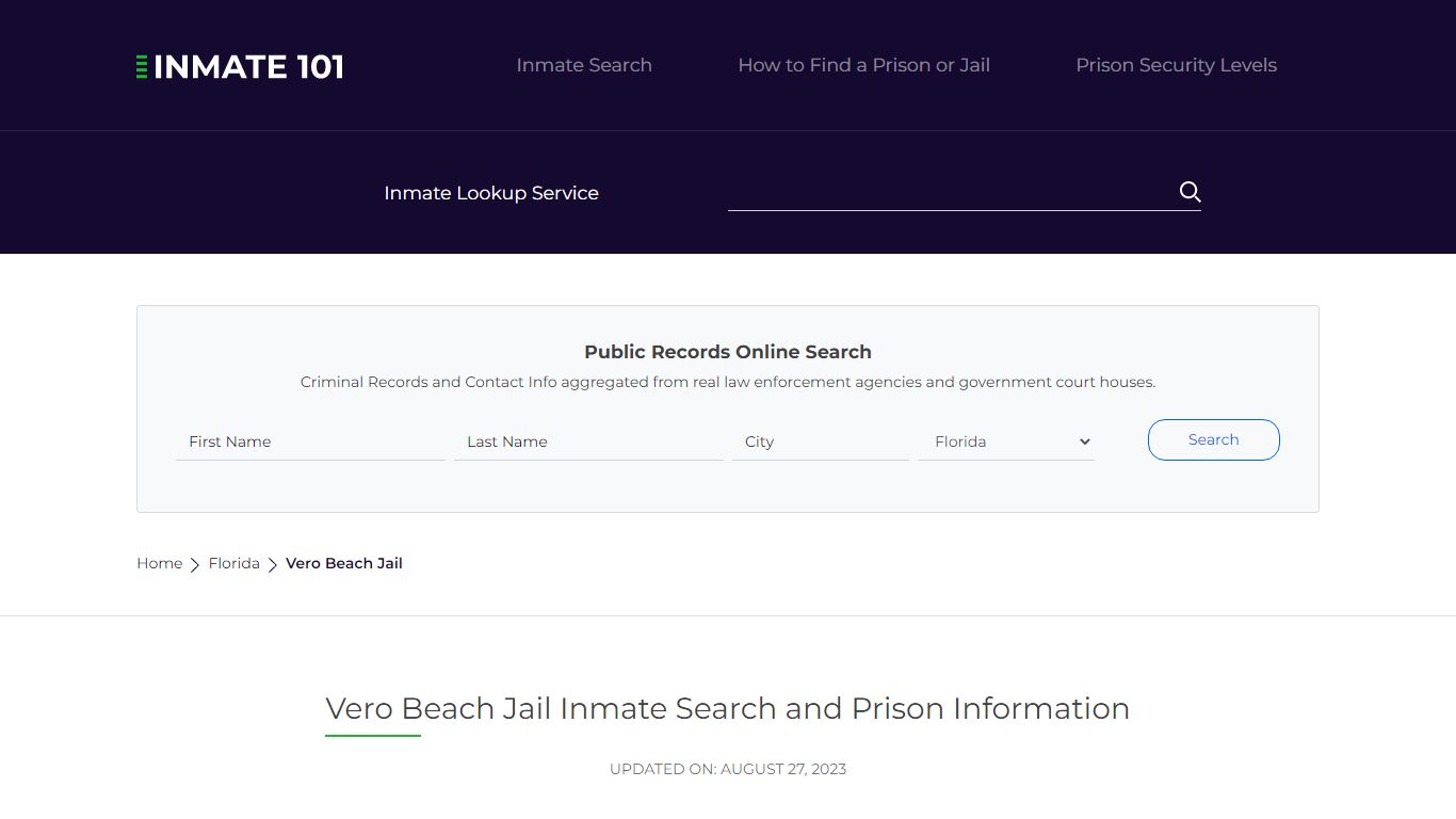 Vero Beach Jail Inmate Search and Prison Information